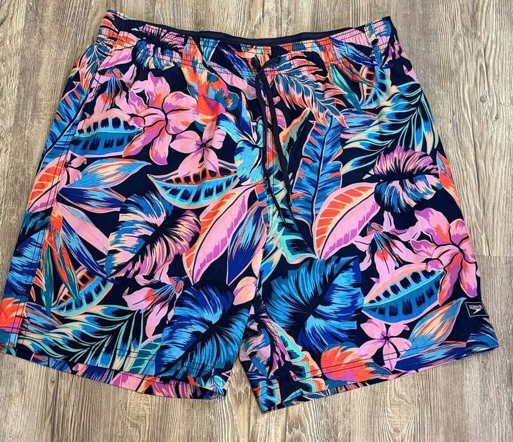 Speedo Swim Trunks Navy Floral Tropical Beach Shorts